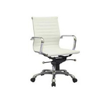 Modern White Ribbed Mid Back Leather Office Chair