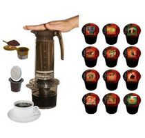 Cafejo My French Press w/ K-Cup Coffee Adaptor & Variety Box of K-Cups