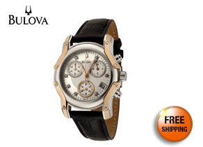 Bulova Women's Diamond Chronograph Black Leather Watch