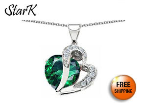 10.30 cttw 925 Sterling Silver 14K White Gold Plated Created Heart Shape Emerald Pendant