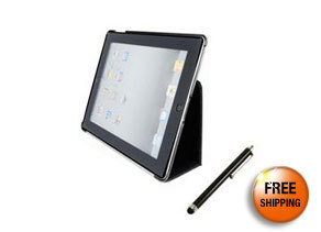 Slim fit Duel Layer Black leather case with smart cover, stylus holder for The New iPad 3 iPad 2 + Stylus Pen
