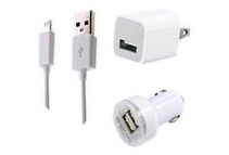 USB 8-Pin Cable + Car Charger + Wall Adapter for Apple iPhone 5 
