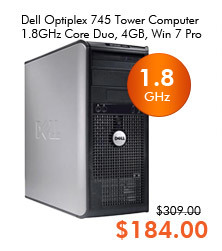 Refurbished: Dell Optiplex 745 Tower Computer - 1.8GHz Core Duo, 4GB, Win 7 Pro