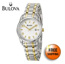 Bulova Men's Silver Gold Tone Stainles-Steel Quartz Watch with White Dial