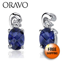 Sleek and Radiant 2.00 Carats Blue Sapphire Earrings in Sterling Silver