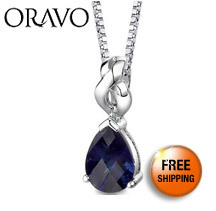 Sterling Silver Pear Shape Blue Sapphire Pendant with 18 inch Silver Necklace