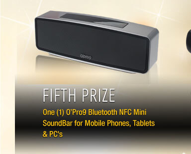 Fifth Prize One (1) O’Pro9 Bluetooth NFC Mini SoundBar for Mobile Phones, Tablets & PC’s