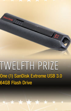 Twelfth Prize One (1) SanDisk Extreme USB 3.0 64GB Flash Drive