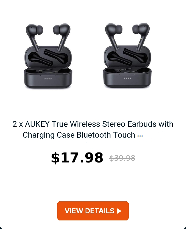 2 x AUKEY True Wireless Stereo Earbuds with Charging Case Bluetooth Touch Control Waterproof IPX6 EP-T21P