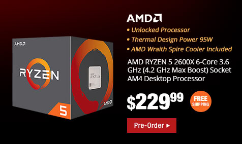 AMD RYZEN 5 2600X 6-Core 3.6 GHz (4.2 GHz Turbo) Socket AM4 Desktop Processor