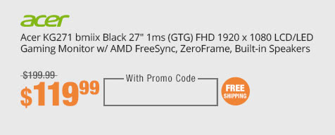 Acer KG271 bmiix Black 27" 1ms (GTG) FHD 1920 x 1080 LCD/LED Gaming Monitor w/ AMD FreeSync, ZeroFrame, Built-in Speakers