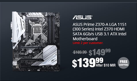 ASUS Prime Z370-A LGA 1151 (300 Series) Intel Z370 HDMI SATA 6Gb/s USB 3.1 ATX Intel Motherboard