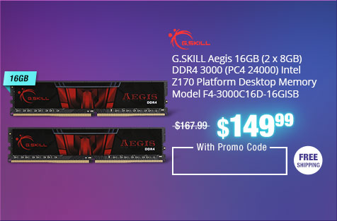 G.SKILL Aegis 16GB (2 x 8GB) DDR4 3000 (PC4 24000) Intel Z170 Platform Desktop Memory Model F4-3000C16D-16GISB