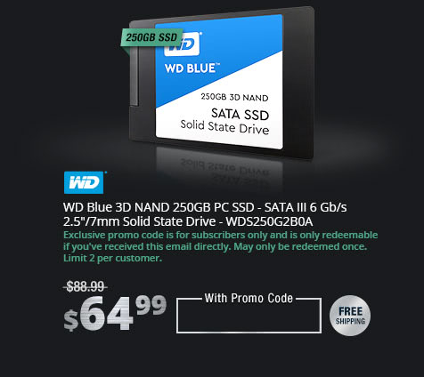 WD Blue 3D NAND 250GB PC SSD - SATA III 6 Gb/s 2.5"/7mm Solid State Drive - WDS250G2B0A