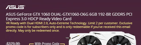 ASUS GeForce GTX 1060 DUAL-GTX1060-O6G 6GB 192-Bit GDDR5 PCI Express 3.0 HDCP Ready Video Card