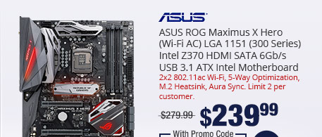 ASUS ROG Maximus X Hero (Wi-Fi AC) LGA 1151 (300 Series) Intel Z370 HDMI SATA 6Gb/s USB 3.1 ATX Intel Motherboard