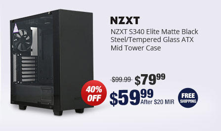 NZXT S340 Elite Matte Black Steel/Tempered Glass ATX Mid Tower Case