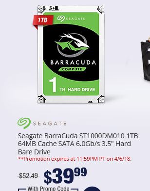 Seagate BarraCuda ST1000DM010 1TB 64MB Cache SATA 6.0Gb/s 3.5" Hard Bare Drive