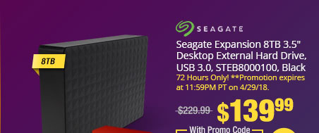 Seagate Expansion 8TB 3.5" Desktop External Hard Drive, USB 3.0, STEB8000100, Black