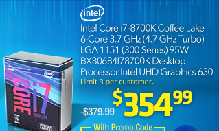 Intel Core i7-8700K Coffee Lake 6-Core 3.7 GHz (4.7 GHz Turbo) LGA 1151 (300 Series) 95W BX80684I78700K Desktop Processor Intel UHD Graphics 630