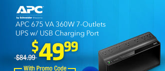 APC 675 VA 360W 7-Outlets UPS w/ USB Charging Port