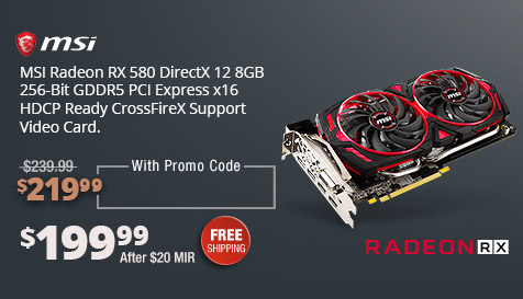 MSI Radeon RX 580 DirectX 12 8GB 256-Bit GDDR5 PCI Express x16 HDCP Ready CrossFireX Support Video Card