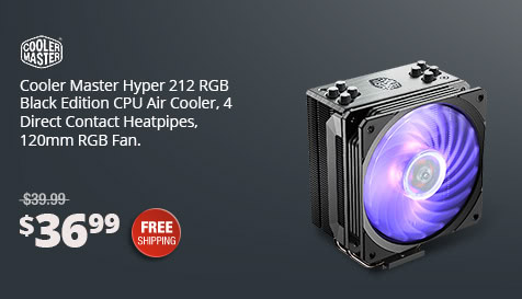 Cooler Master Hyper 212 RGB Black Edition CPU Air Cooler, 4 Direct Contact Heatpipes, 120mm RGB Fan