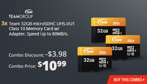 Combo: 3x - Team 32GB microSDHC UHS-I/U1 Class 10 Memory Card w/ Adapter, Speed Up to 80MB/s