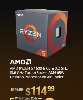 AMD RYZEN 5 1600 6-Core 3.2 GHz (3.6 GHz Turbo) Socket AM4 65W Desktop Processor w/ Air Cooler