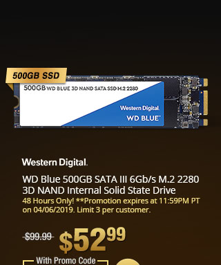 WD Blue 500GB SATA III 6Gb/s M.2 2280 3D NAND Internal Solid State Drive