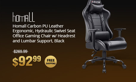 Homall Carbon PU Leather Ergonomic, Hydraulic Swivel Seat Office Gaming Chair w/ Headrest and Lumbar Support, Black