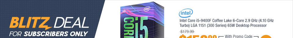 Intel Core i5-9400F Coffee Lake 6-Core 2.9 GHz (4.10 GHz Turbo) LGA 1151 (300 Series) 65W Desktop Processor