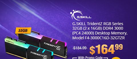 G.SKILL TridentZ RGB Series 32GB (2 x 16GB) DDR4 3000 (PC4 24000) Desktop Memory, Model F4-3000C16D-32GTZR