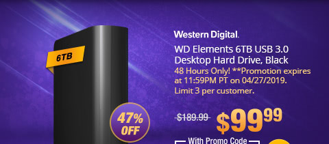 WD Elements 6TB USB 3.0 Desktop Hard Drive, Black