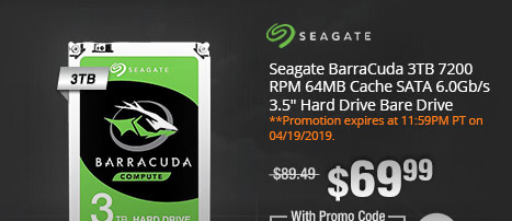 Seagate BarraCuda 3TB 7200 RPM 64MB Cache SATA 6.0Gb/s 3.5" Hard Drive Bare Drive