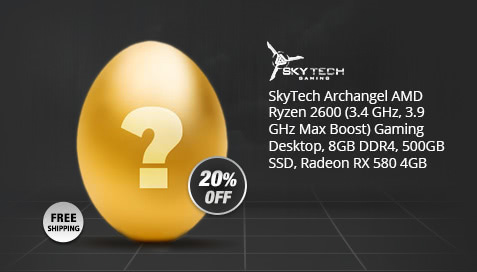 SkyTech Archangel AMD Ryzen 2600 (3.4 GHz, 3.9 GHz Max Boost) Gaming Desktop, 8GB DDR4, 500GB SSD, Radeon RX 580 4GB