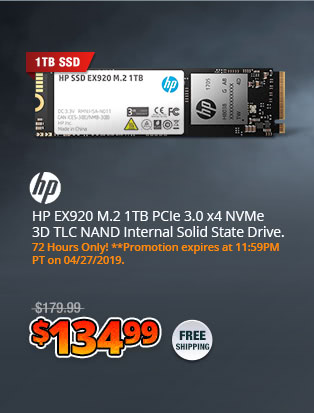 HP EX920 M.2 1TB PCIe 3.0 x4 NVMe 3D TLC NAND Internal Solid State Drive