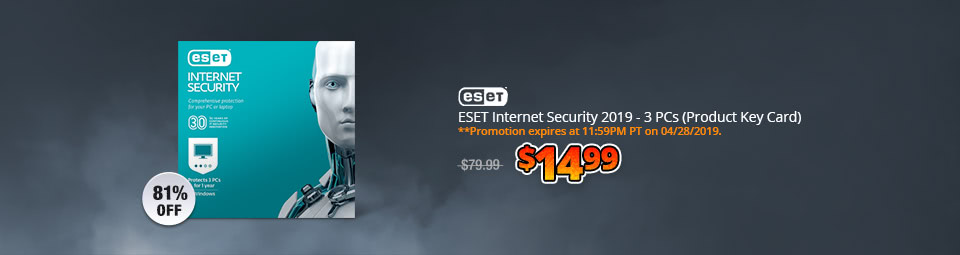 ESET Internet Security 2019 - 3 PCs (Product Key Card)