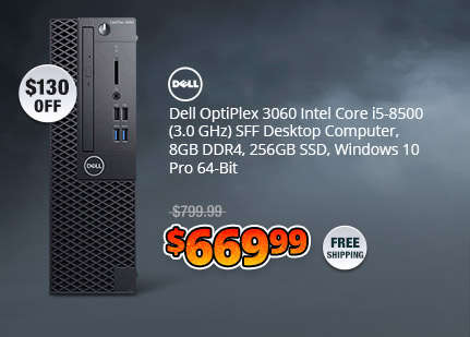 Dell OptiPlex 3060 Intel Core i5-8500 (3.0 GHz) SFF Desktop Computer, 8GB DDR4, 256GB SSD, Windows 10 Pro 64-Bit