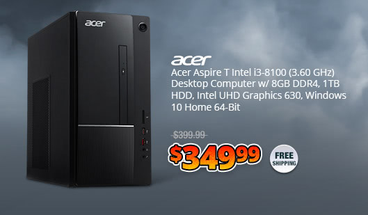 Acer Aspire T Intel i3-8100 (3.60 GHz) Desktop Computer w/ 8GB DDR4 1TB HDD Intel UHD Graphics 630, Windows 10 Home 64-Bit