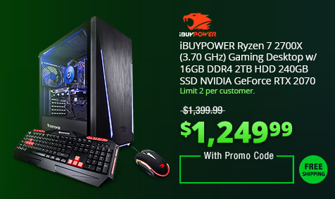 iBUYPOWER Ryzen 7 2700X (3.70 GHz) Gaming Desktop w/ 16GB DDR4 2TB HDD 240GB SSD NVIDIA GeForce RTX 2070