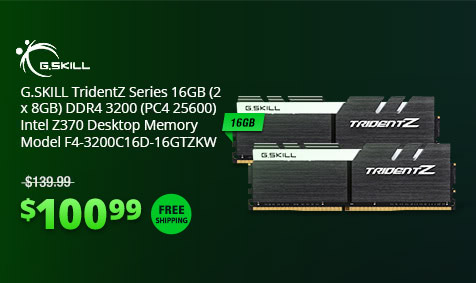 G.SKILL TridentZ Series 16GB (2 x 8GB) DDR4 3200 (PC4 25600) Intel Z370 Desktop Memory Model F4-3200C16D-16GTZKW