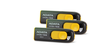 Combo: 3x - ADATA 16GB UV128 USB 3.0 Flash Drive, Black/Yellow