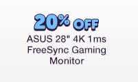 20% Off ASUS 28" 4K 1ms Gaming Monitor