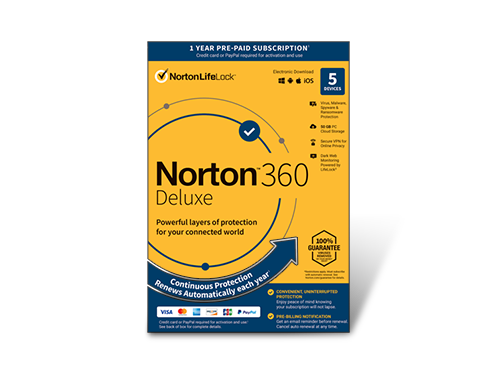 Norton 360 Deluxe Antivirus Software, 5 Devices w/ Auto Renewal, Key Card