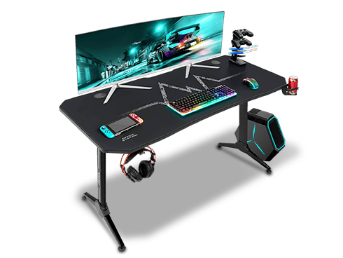 Furmax 55" Y-Shaped Gaming Desk w/ Large Carbon Fiber Surface, Black