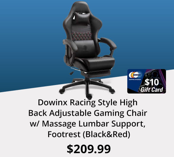 Dowinx Racing Style High Back Adjustable Gaming Chair w/ Massage Lumbar Support, Footrest (Black&Red)