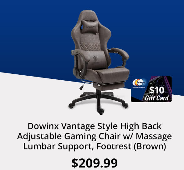 Dowinx Vantage Style High Back Adjustable Gaming Chair w/ Massage Lumbar Support, Footrest (Brown)