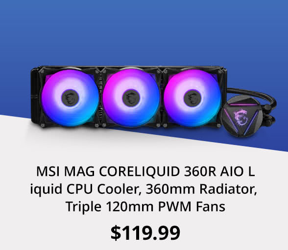 MSI MAG CORELIQUID 360R AIO Liquid CPU Cooler, 360mm Radiator, Triple 120mm PWM Fans