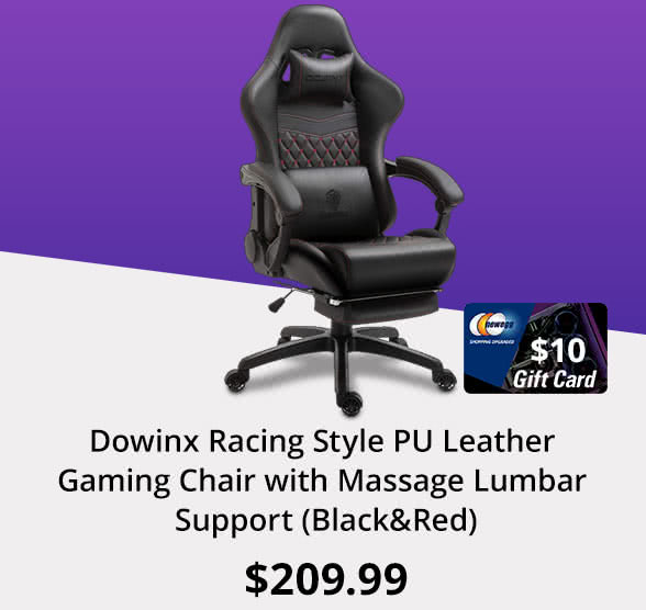 Dowinx Racing Style PU Leather Gaming Chair with Massage Lumbar Support (Black&Red)